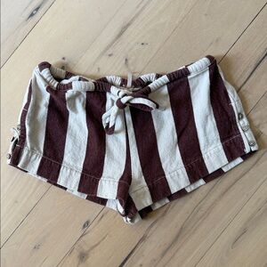 Free People Striped Brown and Cream Women's Drawstring Shorts